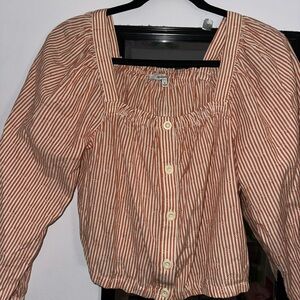 Madewell Rust & Cream Striped Button Front Top